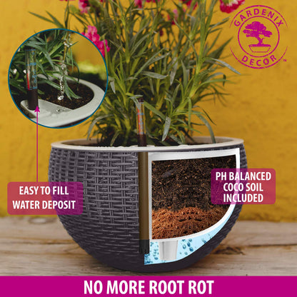 GARDENIX DECOR 11'' Self Watering Hanging planters for Indoor Plants - Flower Pot with Water Level Indicator for Plants, Hanging pots - Self Watering Planter Plant Pot-Coco Coir - Round 1 Pack - Gray