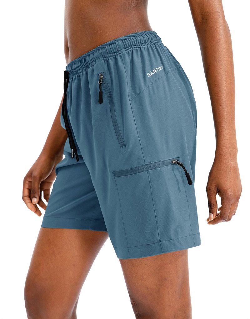 SANTINY Women's 5''/ 7''/9'' Hiking Cargo Shorts Quick Dry Lightweight Summer Shorts for Women Athletic Golf Zipper Pockets(Blue_L)