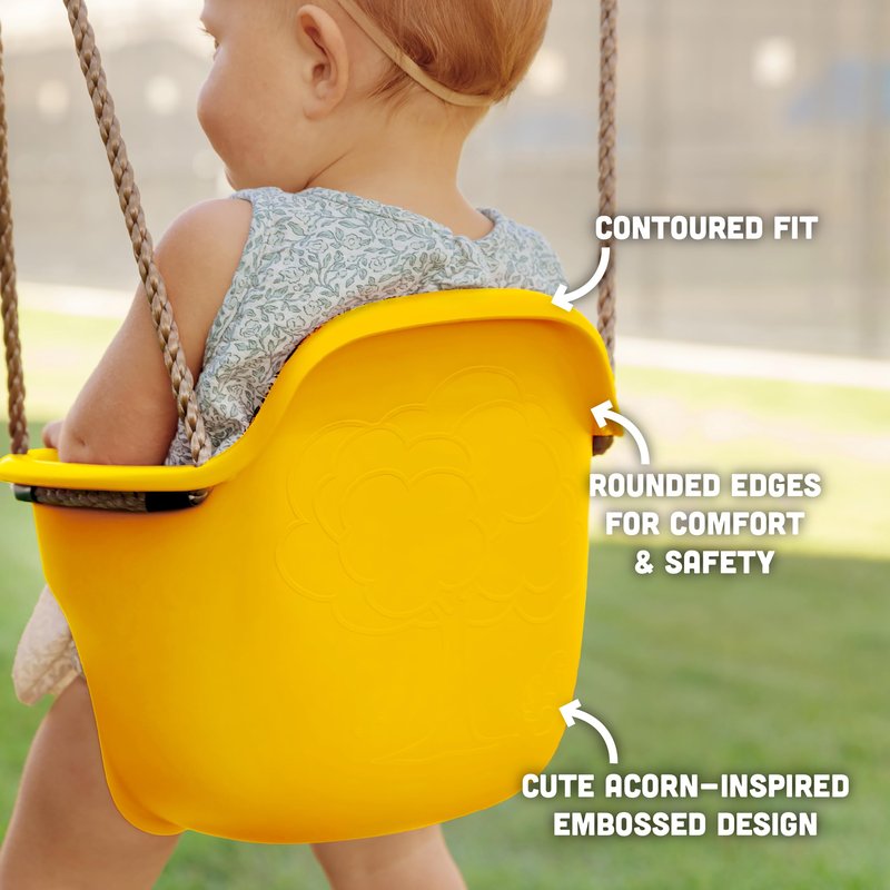 Acorn Adventures Toddler Swing Seat – Baby Bucket Swing for Outdoor Backyard & Porch, Adjustable Ropes, Easy Install, Weather-Resistant HDPE - Yellow