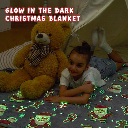 inhand Christmas Blanket,Glow in The Dark Blanket for Kids/Girls/Boys/Toddler Soft Flannel Red Santa Claus Gingerbread Candy Canes Christmas Throw Blankets for Age 3 4 5 6 7 8 9 10 11 12 13 Year Old