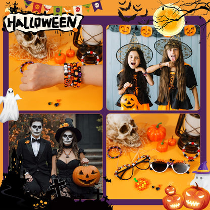 Dowsabel Bracelet Making Kit, Halloweens Beads for Bracelets Making Pony Beads Polymer Clay Beads Smile Face Beads Letter Beads for Jewelry Making, DIY Arts and Crafts Gifts for Girls Age 6-12