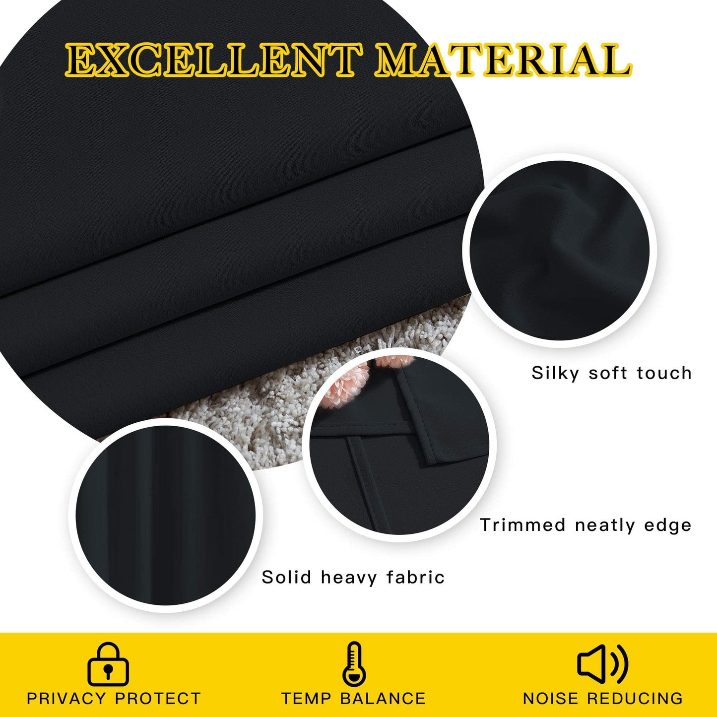 NICETOWN Halloween Black Out Curtains for Bedroom 84 inches Long - Light Reducing Thermal Insulated Solid Grommet Curtains/Panels/Drapes for Living Room (Set of 2, W52 x L84)