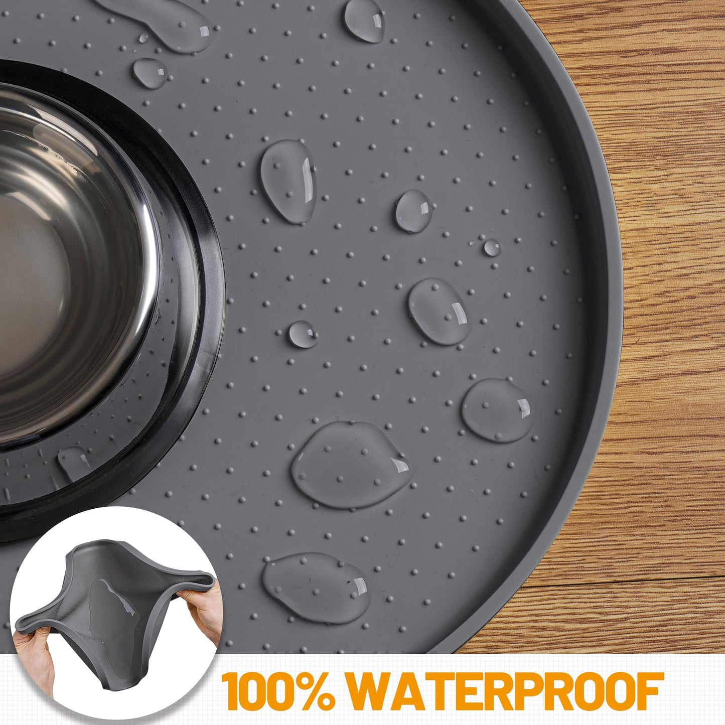 Hubulk 100% Waterproof Silicone Pet Feeding Mat with Raised Edge for Food and Water, Dog Bowl Mats, Cat Bowls Placemat with High Lip Protects Floor for Cats and Dogs (Gray, 19" L x 12" W)
