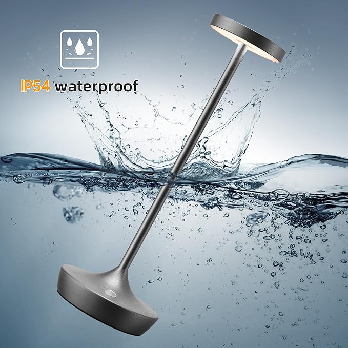 Cordless Table Lamps Outdoor - Rechargeable 6000mAh Battery Operated Table Lights - LED Portable Touch Dimmable Waterproof Table Lamp for Patio Restaurant Dining (2 Grey)