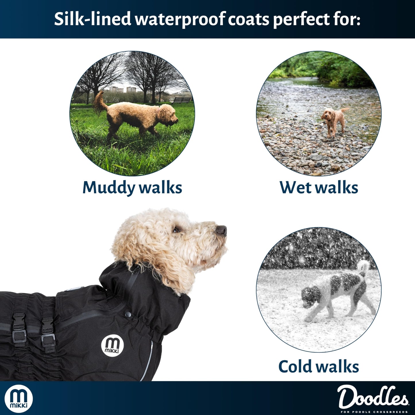 Mikki Doodles Dog Raincoat, Waterproof, Windproof, Silky Lining, Less Friction Means Less Knots & Tangles, Size Large c
