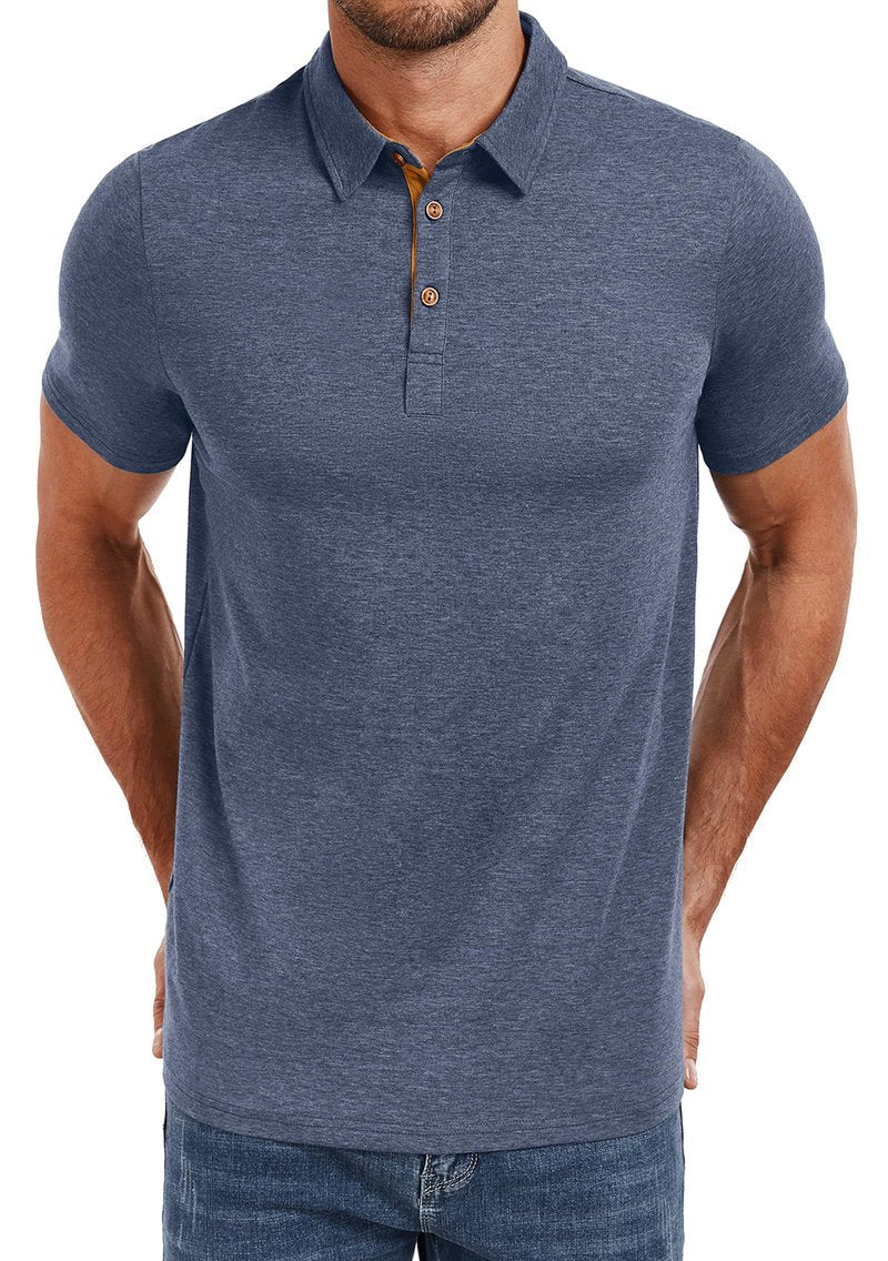 PEGENO Men's Classic Fit Cotton Polo Shirt Casual Short Sleeve Breathable Summer Shirts for Men (Navy Blue-US X-Large)