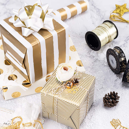 WRAPAHOLIC 30 Inch Gold Wrapping Paper Roll - Jumbo Roll Gold Gift Wrapping Paper for Christmas, Birthday, Holiday, Wedding, Baby Shower - 3 Rolls - 30 inch x 120 inch Per Roll