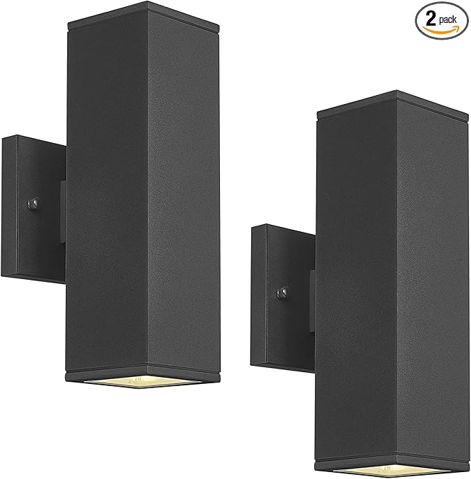 Ken & Ricky Outdoor Wall Lights, Modern Exterior Lighting Fixtures, Aluminum Front Porch Light, Black Outdoor Wall Sconce with Glass Cover, KR3324-W-2PK