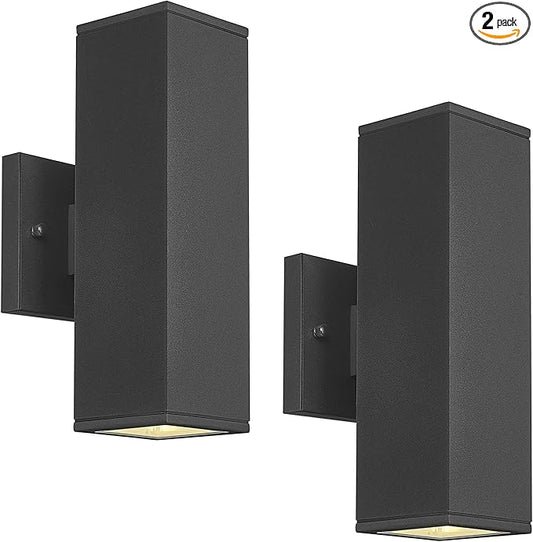 Ken & Ricky Outdoor Wall Lights, Modern Exterior Lighting Fixtures, Aluminum Front Porch Light, Black Outdoor Wall Sconce with Glass Cover, KR3324-W-2PK
