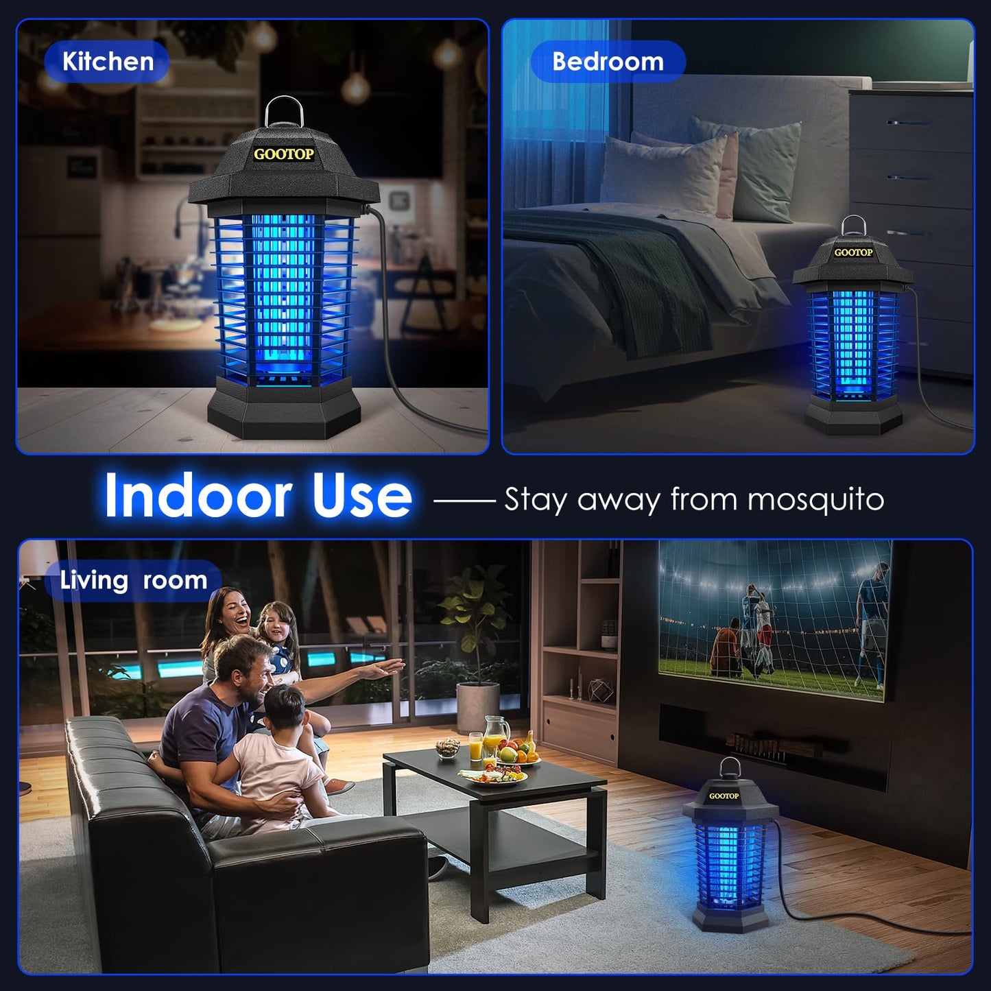 GOOTOP Bug Zapper Outdoor, Mosquito Zapper, Electric Fly Zapper, Mosquito Killer, Fly Traps, 3 Prong Plug, Flying Insects Zapper Indoor Outdoor 90-130V, 4200V, ABS Plastic Outer (Black)