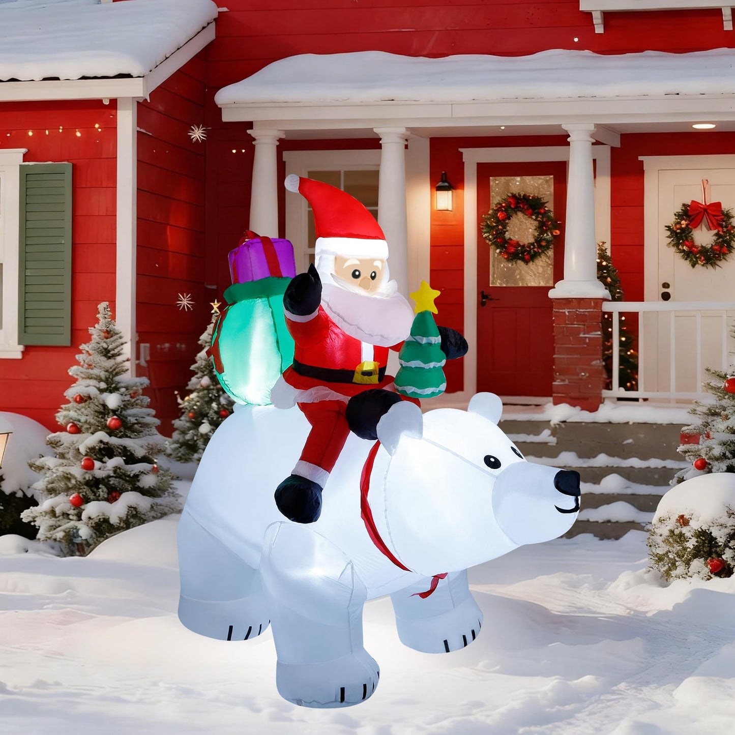 DR.DUDU 6 Ft Christmas Inflatable Santa Claus with Polar Bear and Christmas Tree, Build-in LED Lights Blow up Xmas Inflatables Decoration for Yard Garden Lawn Holiday Party