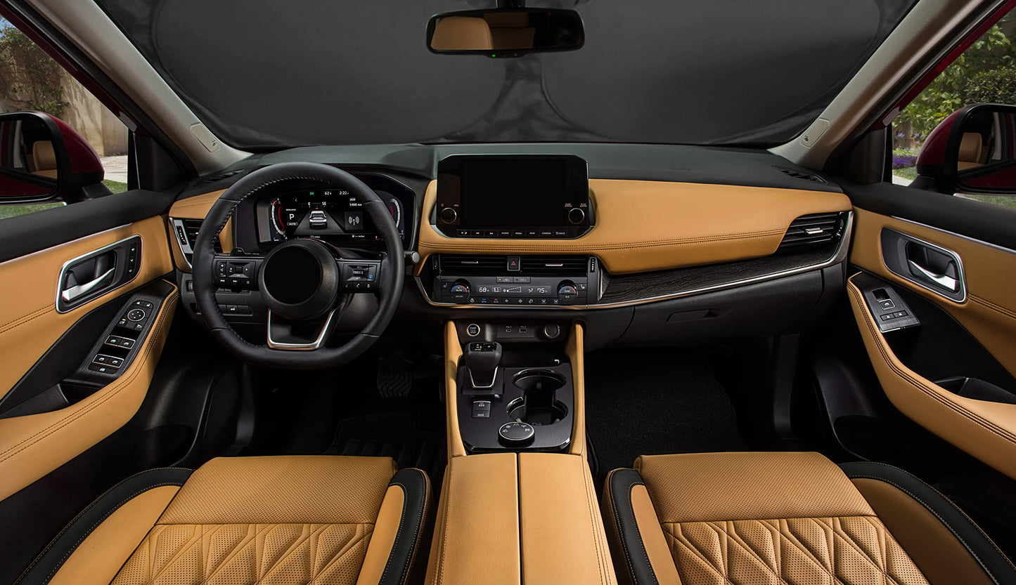 Autopect Windshield Sun Shade - American Flag Design, High-Resolution Sun Visor for Car, Truck, SUV with Mirror Cut-Out for Interior Sun Protection, Foldable Car Sun Shade (Black and White, X-Large)