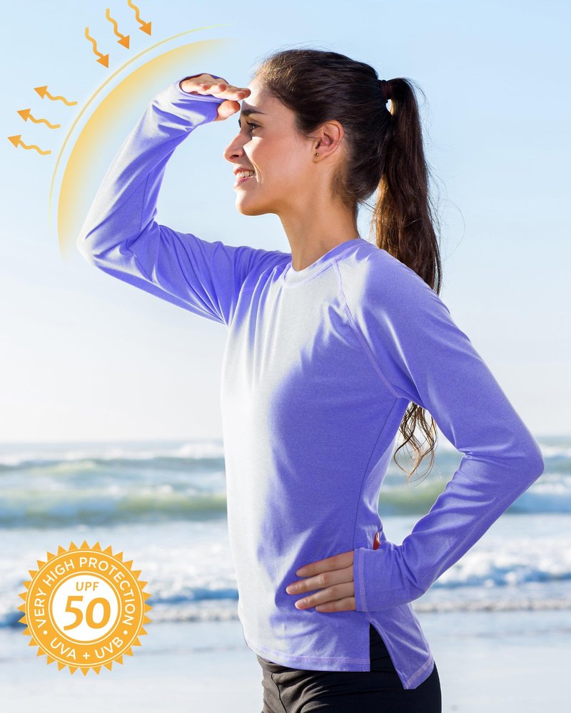 isnowood Swim Rash Guard Shirts for Women, Long Sleeve UV Sun Protection SPF Tops with Thumbhole, UPF 50+ Quick Dry for Hiking Workout