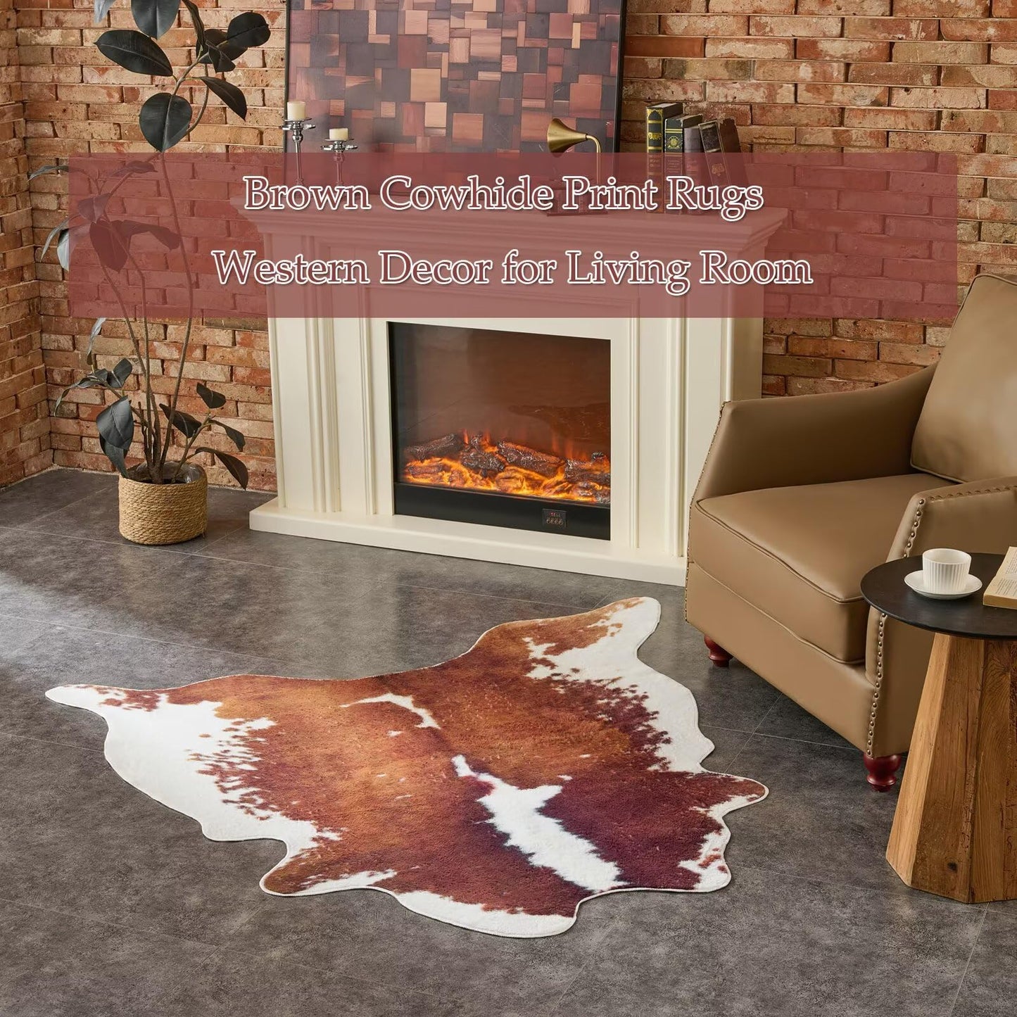 Brown Cowhide Rug,Large Carpet Non-Slip Luxury Faux Fur Cowhide Print Area Rug,Modern Style Animal Cow Print Skin Rugs Carpet for Living Room Bedroom -5.5 * 8FT(65 * 95inch)