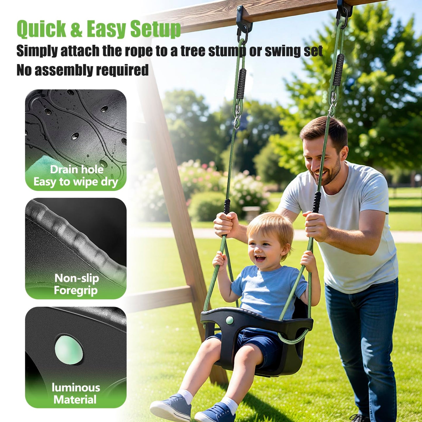 Dakzou Jungle Gym High Back Full Bucket Toddler Swing Seat Upgraded Heavy Duty with Finger Grip Chain Fully Assembled Swing Set Accessory，Black