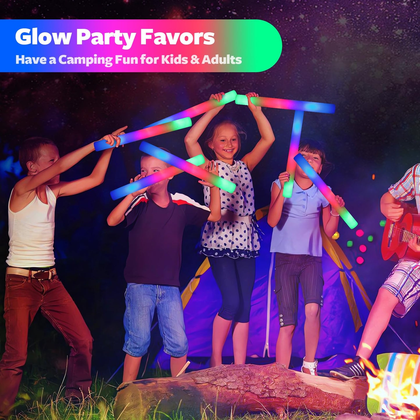 wellent 68 PCS LED Foam Glow Sticks Bulk, Glow in the Dark Party Supplies with 3 Modes Colorful Flashing, Neon Party Favors for Birthday, Wedding, Carnival, Concert, Halloween Glow Sticks