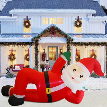 Juegoal Christmas Inflatables Outdoor Decorations, 12FT Long Inflatable Xmas Santa Claus, Lighted Blow Up Giant Lying Santa with Built in LED Lights, Light Up Holiday Winter Lawn Yard Garden Decor