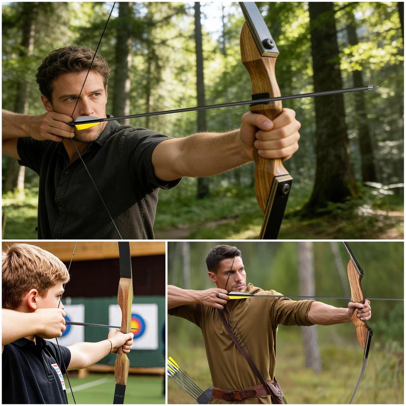 Black Hunter Longbow and Arrow Set, GLURAK 62'' Traditional Wooden Takedown Longbows Package, Archery Bow Kit for Target Practice and Hunting, Right Hand, 25-55 Lbs