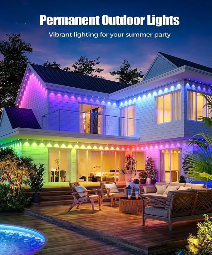 Permanent Outdoor Lights for House, 300ft Smart RGB LED Lights Outside with 16 Million DIY Colors, IP67 Waterproof Eternity Eaves Lighting for Christmas Halloween Holiday Daily Decorations