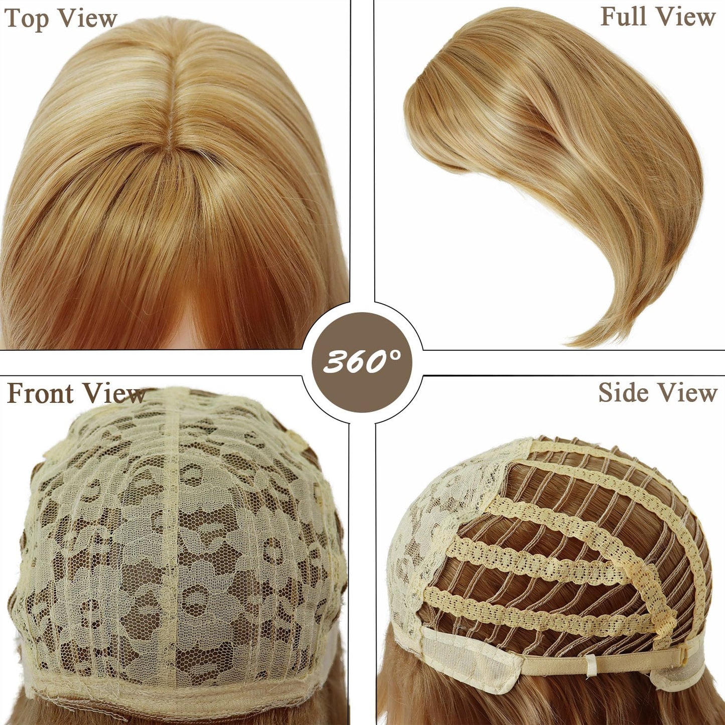 GNIMEGIL Wigs Strawberry Blonde Wig with Bangs Synthetic Hair Full Natural Hairstyle Straight Medium Length Bob Cut Halloween Costume Wigs for Women Cosplay Wig Honey Blond