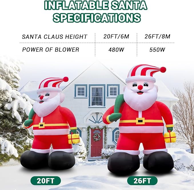 Giant Inflatable Santa Claus Outdoor 26ft Santa Inflatable Christmas Decorations for Blow up Christmas Decorations Outdoor Holiday Lawn Party Shopping Mall (with LED Lights)