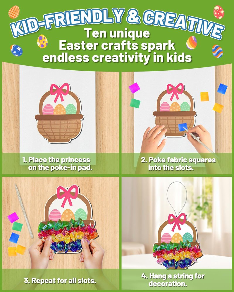 ATFUNSHOP 10 Packs Poke in Crafts Art Easter Basket Stuffers, Mess Free Kids Paper Activites, Easter Gifts for Boys and Girls 4 5 6 7 8 9 Years Old, DIY Eggs & Bunny Toys