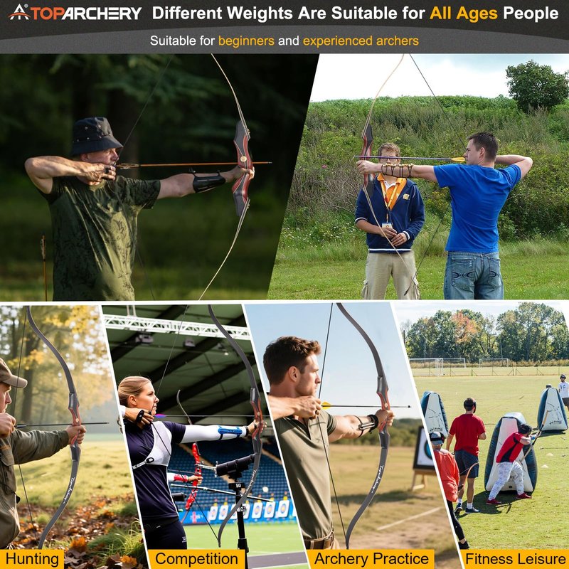 TOPARCHERY Archery 60" Takedown Hunting Recurve Bow and Arrow Set for Adults Practice Competition Longbow Kit 30-50lbs with 6pcs Arrows Right Hand Black