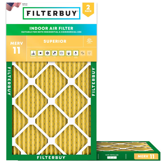 Filterbuy 14x22x1 Air Filter MERV 11 Superior Pet & Allergy Defense (2-Pack), Electrostatic Pleated HVAC AC Furnace Filters Replacement, Made in USA (Actual Size: 13.50 x 21.50 x 0.75)