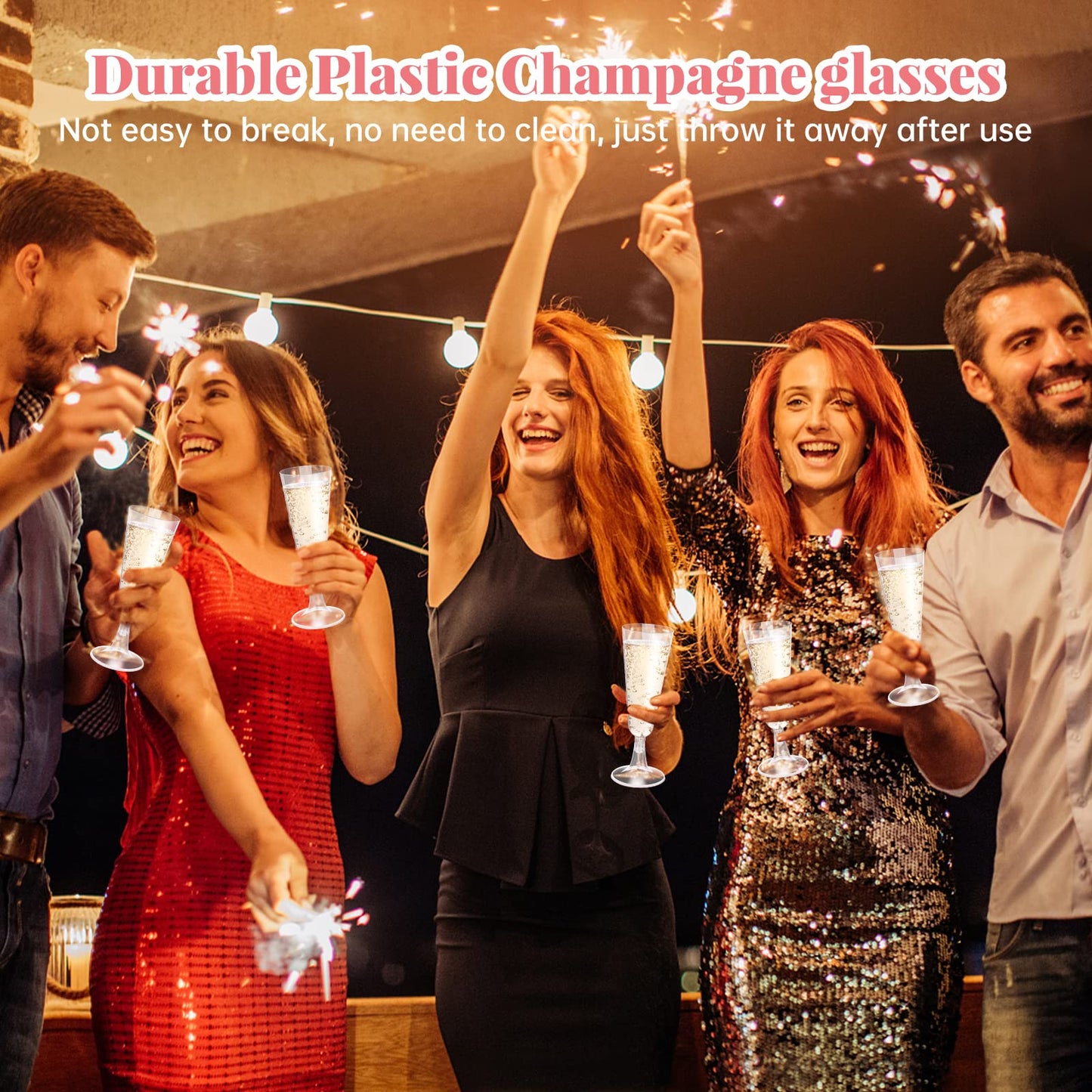 SUREHOME Pink Champagne Flutes Plastic Champagne Glasses Disposable Mimosa Glasses 40 Pack 5 Oz Acrylic Stemware Cocktail Cups Bulk for Valentines Wedding Toasting Engagement Party Supplies