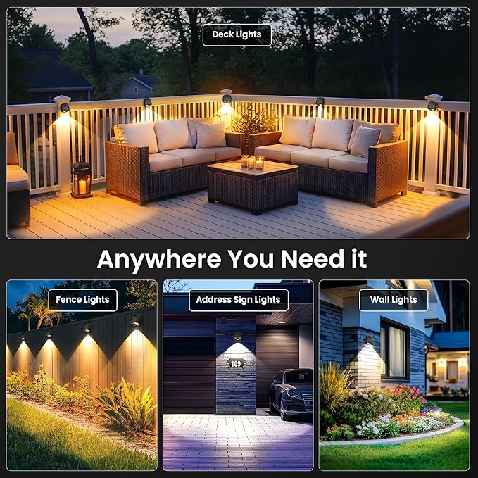 SOLPEX Solar Lights Outdoor Waterproof IP65, Solar Stair Lights Outdoor for Fence, Deck, Step, Dual Color LED 3 Lighting Modes House Wall Light for Porch, Backyard, Fence, Garden Decor-2 Pack