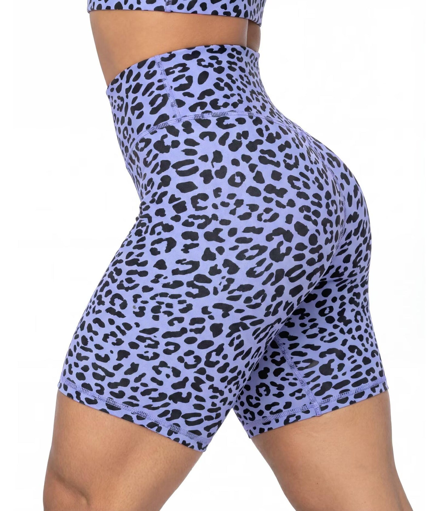 Sunzel 8" Waist Biker Shorts for Women No Front Seam Soft Yoga Workout Gym Bike Shorts Tummy Control Squat Proof Leopard Periwinkle X-Small