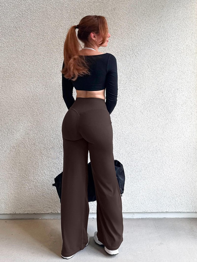 YEOREO Workout Leggings Womens No Front Seam Straight Leggings 29" High Waist Buttery Eddiy Gym Yoga Pants Dark Brown L