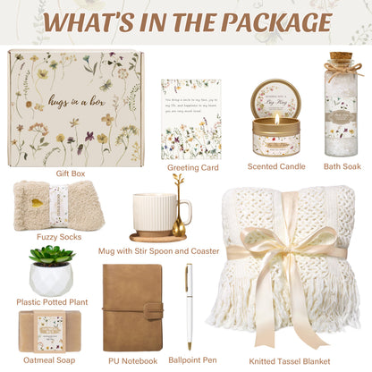 Birthday Gifts for Women, Get Well Soon Self Care Package Box, Sending Hug Baskets Thinking of You Inspirational Gift for New Mom Best Friend Birthday (Ivory)