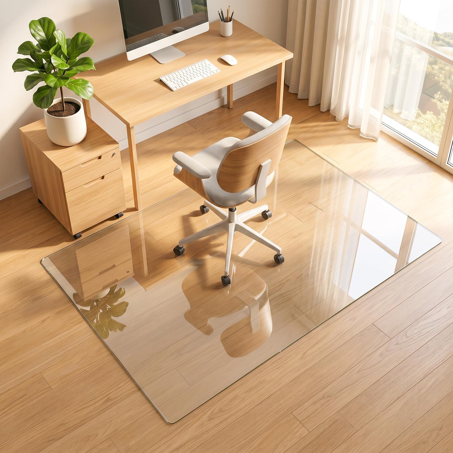 Homsion 30"x55" Tempered Glass Office Chair Mat for Carpet & Hardwood Floor, 1/5" Thick Clear Floor Protector Desk Chair Mat with Rounded and Polished Edges