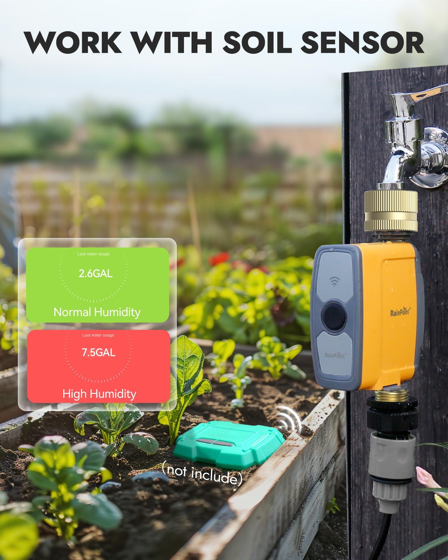 RAINPOINT WiFi Water Timer, Smart Hose Timer for Garden Hose, WiFi Irrigation Controller, Smart Sprinkler System Valve, APP & Voice Control, Weather-Based Automatic Rain Delay, Brass Inlet & Outlet