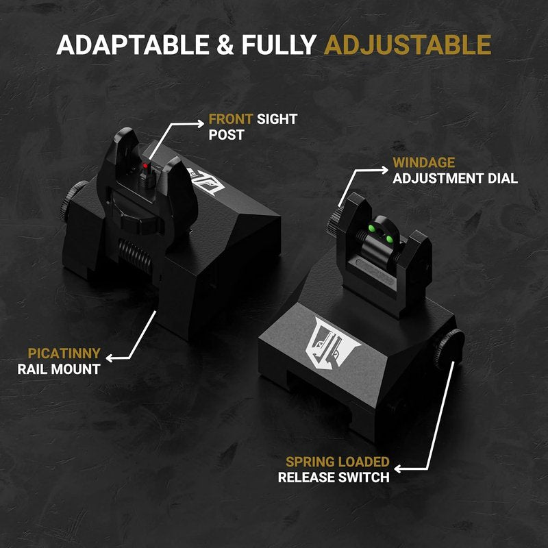 Ozark Armament Flip Up Iron Sights - Durable Rail Mounted Front & Rear Sight Set