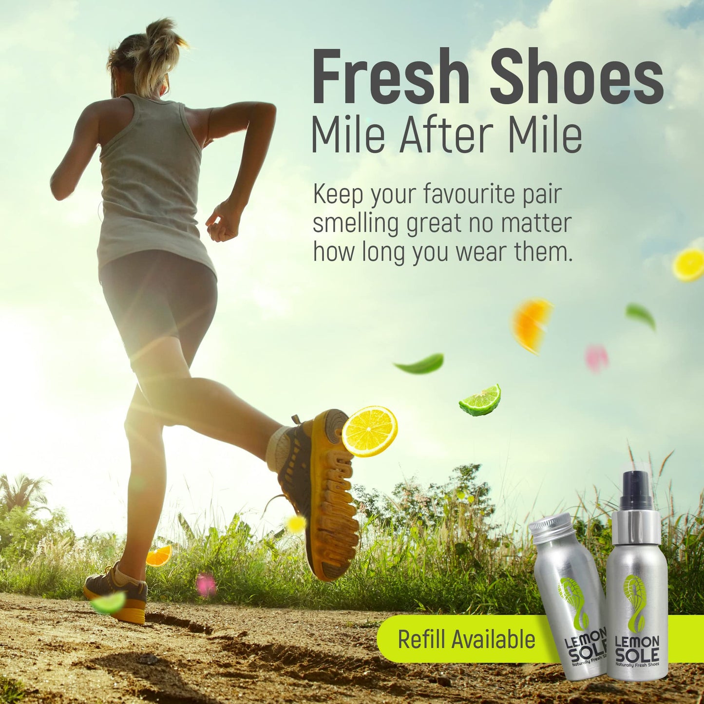Lemon Sole Twin Pack - The POWERFUL & NATURAL shoe freshener & deodoriser spray with 6 essential oils. Great for Sport. Extremely Effective!