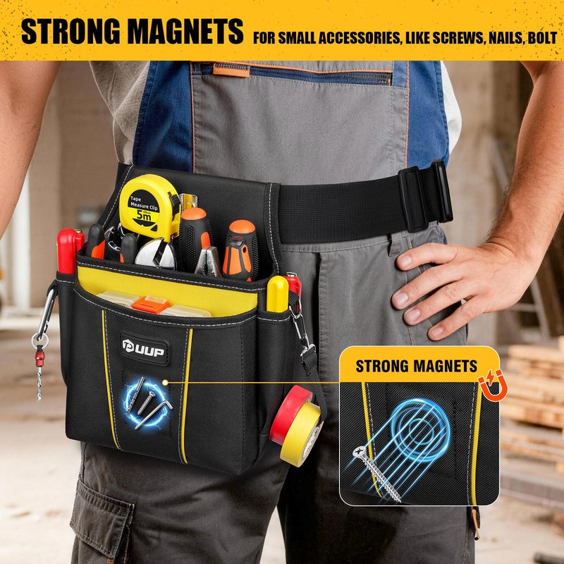 UUP Magnetic Tool Belt for Men, 10 Pockets Heavy Duty Tool Pouch, Magnet Holster Nails Utility Toolbelt Detachable Adjustable Waist Holder for Handyman Contractor Mechanic Plumber, Gifts for Men, Dad