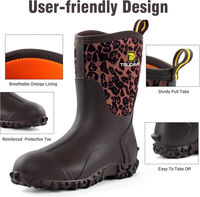 Rubber Boots for Women - Waterproof Insulated Mid Calf Rain Boots with Steel Shank | Sizes 5-11