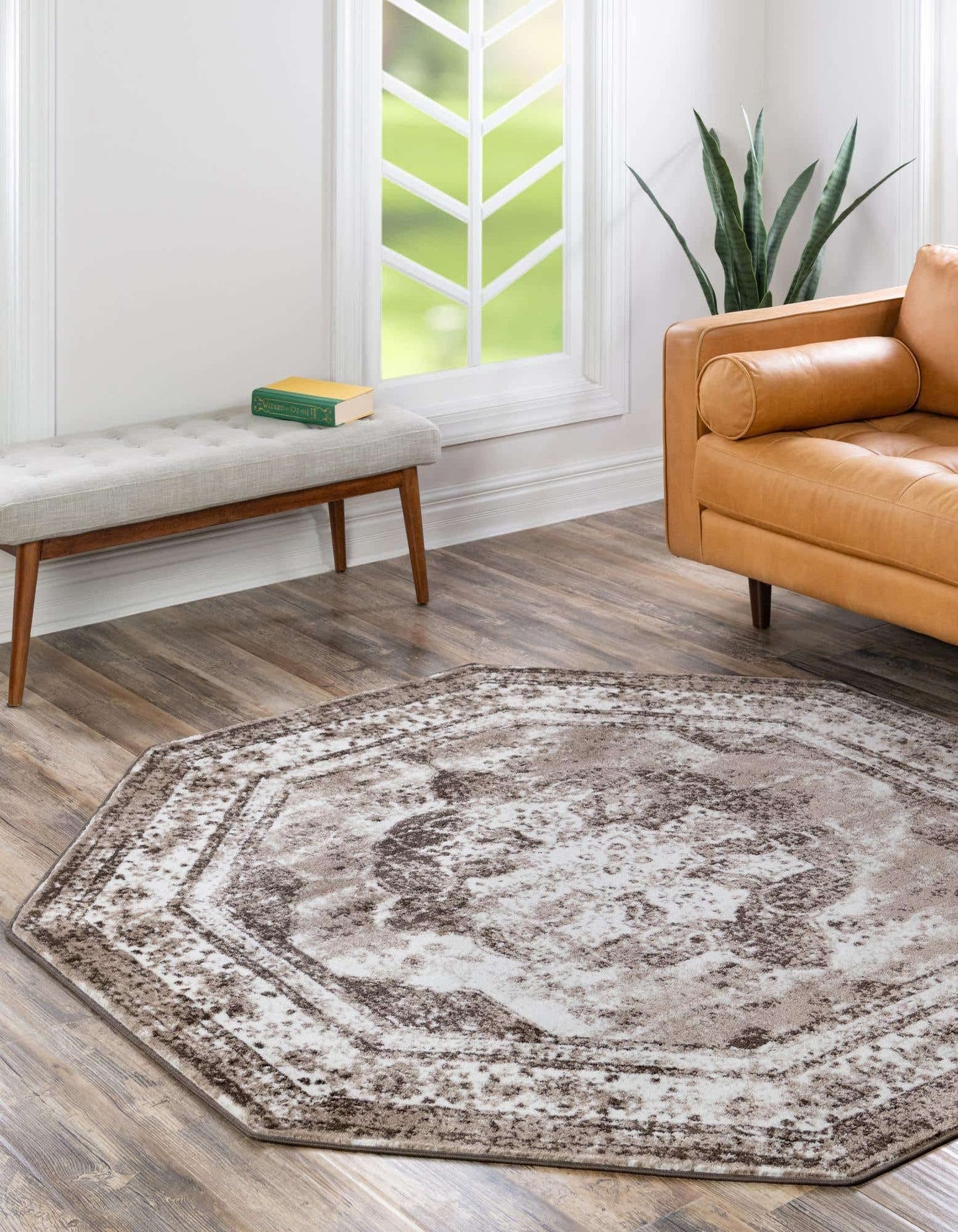 Unique Loom Sofia Collection Area Rug - Salle Garnier (6' 1" Octagon, Light Brown/ Brown)