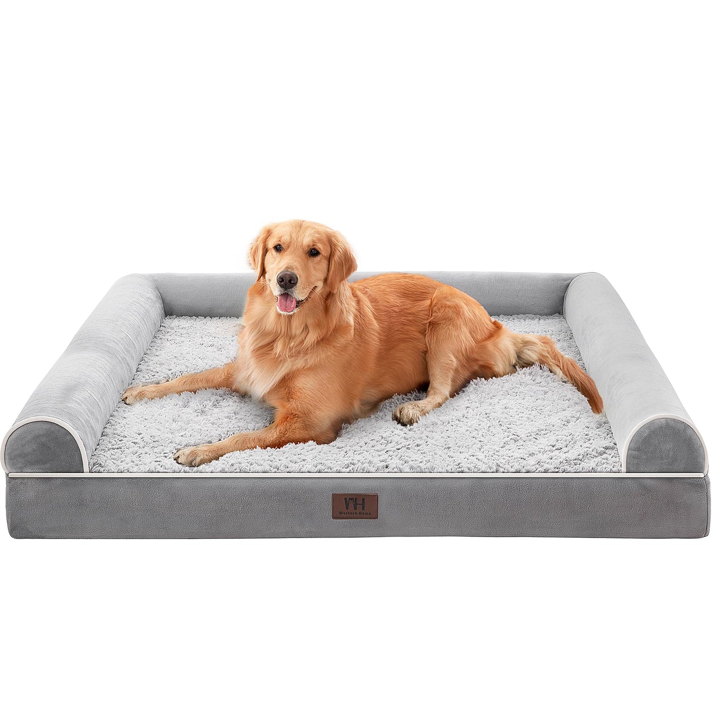 WESTERN HOME Dog Bed Large Dog Beds Orthopedic Dogs Beds Extra Large Pet Sofa Bed Couch for Dods Cats Washable Waterproof Cover, Egg Foam Grey, 106x76x19 cm