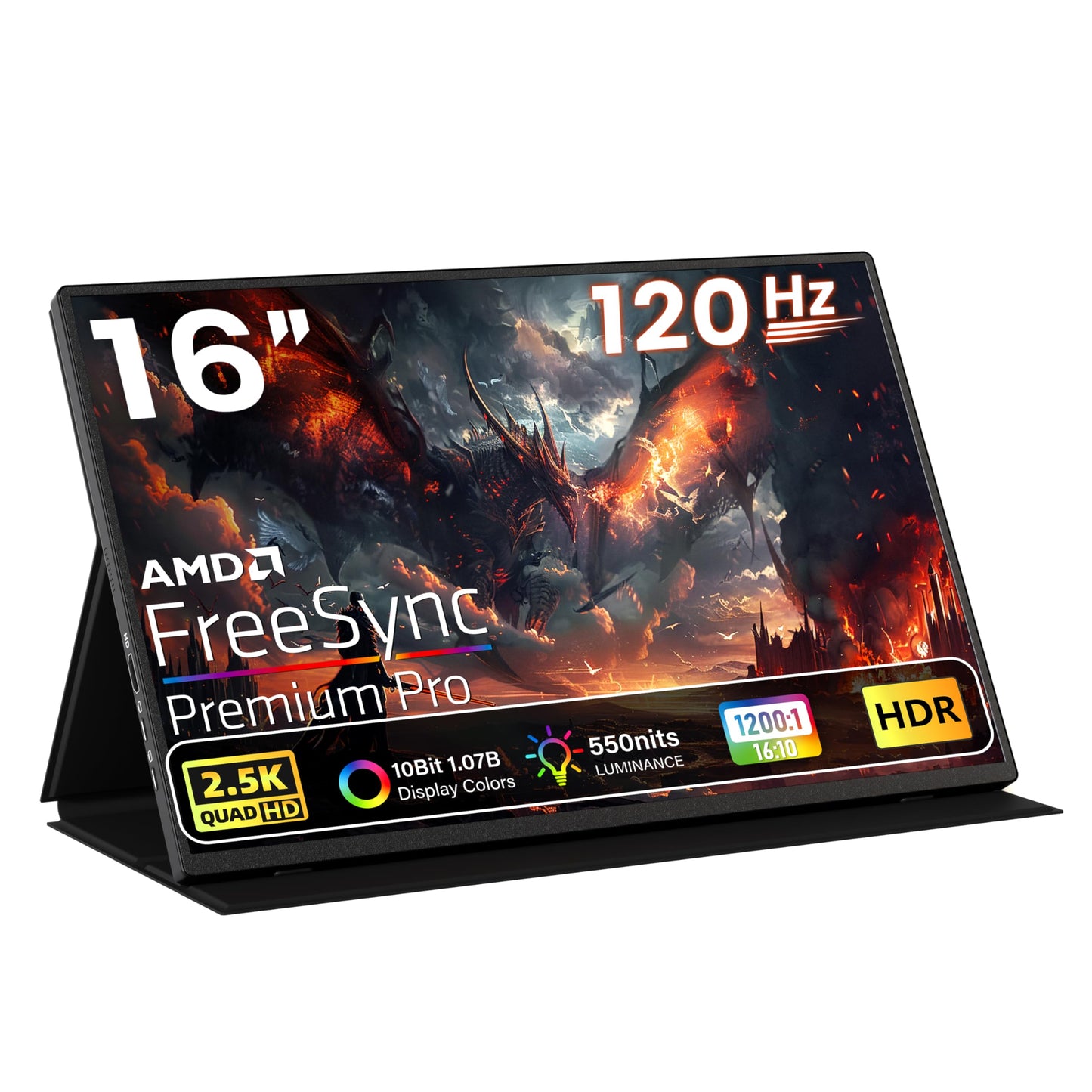Portable Monitor 15.6" FHD 87% sRGB 60Hz IPS HDR HDMI USB-C Travel Monitor for Laptop MacBook PC Surface PS5 Xbox, External Display with Kickstand & Speakers, VESA Compatible