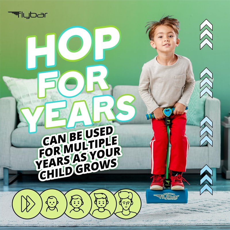 Flybar My First Foam Pogo Jumper for Kids Fun and Safe Pogo Stick for Toddlers, Durable Foam and Bungee Jumper for Ages 3 and up, Supports up to 250lbs (Blue LED)