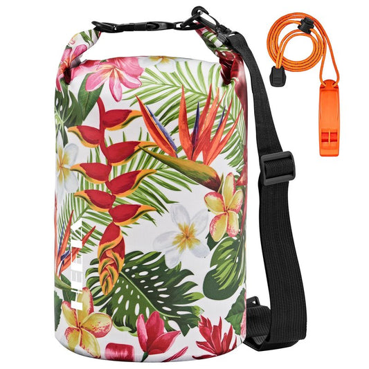 HEETA Waterproof Dry Bag for Women Men, Roll Top Lightweight Dry Storage Bag Backpack with Emergency Whistle for Travel, Kayaking, Boating, Camping, Beach, Cruise Ship Essentials (Flower, 20L)