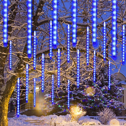 24 Tubes Meteor Shower Lights, Outdoor Icicles Christmas Decor, 12 Inch 864 LED Snow Falling Connectable Raindrop Lights, Xmas Wedding Party Tree Holiday Decoration, Blue