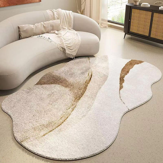 Area Rug, Irregular Shaped Rug for Living Room, Washable Rug, Non Slip Floor Carpet, Low Pile Soft Rug for Bedroom Dining Room Abstract Minimalist Carpets for Home Decoration, Bedside Rug(White Brown,