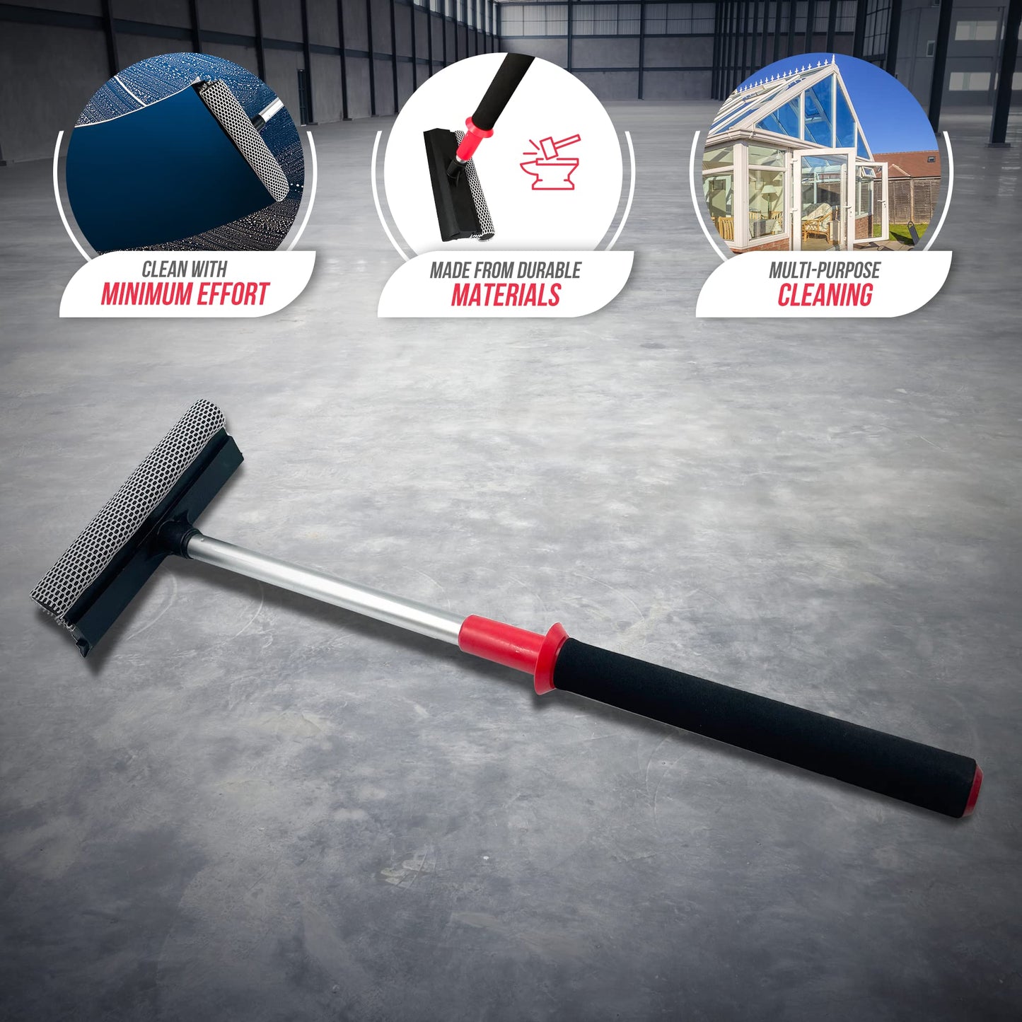 2 in 1 Telescopic Window Squeegee with Durable Squeegee Blade and Sponge Attachment - Window Cleaning Kit Perfect to Use as Shower Cleaner Squeegee, Window Cleaner & Car Window Squeegee