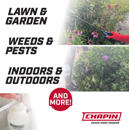 Chapin 16200 2-Gallon Made in USA Garden Pump Sprayer with Ergonomic Handle, Trigger Shut Off, Adjustable Cone Nozzle and in-Tank Filter, for Spraying Weeds, Insects, Fertilizers, Translucent White
