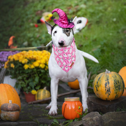 ADOGGYGO Halloween Dog Bandana, Pink Pumpkin Ghost Pet Scarf, Premium Durable Fabric, Adjustable Fit Female Halloween Bandanas for Medium Large Dogs Pets (Large)