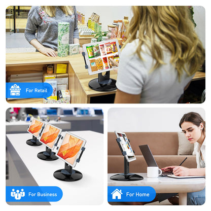 AboveTEK Retail Kiosk iPad Stand, 360° Rotating Commercial POS Tablet Stand, Fits 6"-13" (Screens) iPad mini Pro-Business Swivel Tablet Holder, for Store Office Reception Kitchen Desktop (Black)